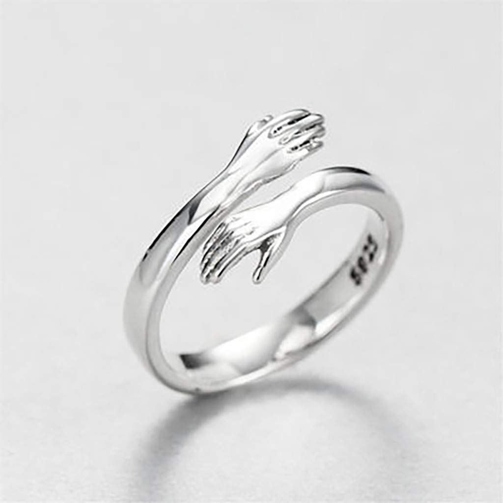 WXKAGF Anillo de Amor Abrazando Pareja, Nourich Vintage Abrazando Manos Anillo Ajustable de Plata esterlina, Amor Abrazo Manos Anillo Abierto joyería alianzas de Boda para Mujeres Hombres niñas