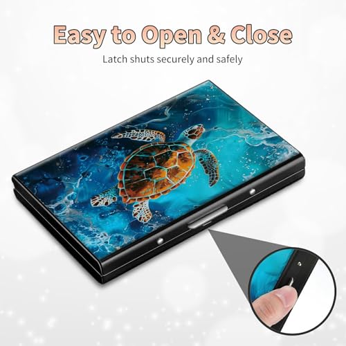 Slim Credit Card Holder, Blue Ocean Turtle RFID Blocking Metal Wallet for Men & Women, Aluminum Minimalist Hard Case Pocket-Sized Business Cards Organizer (Fits Up to 10 Cards) 6