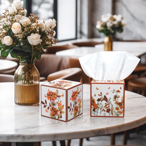 Image of Fourluoo 12 Pack Fall Flowers Facial Tissues Cube Face Boxes 600 Sheets 3 Ply Small Square Tissues Bulk for Car Bedroom Supplies