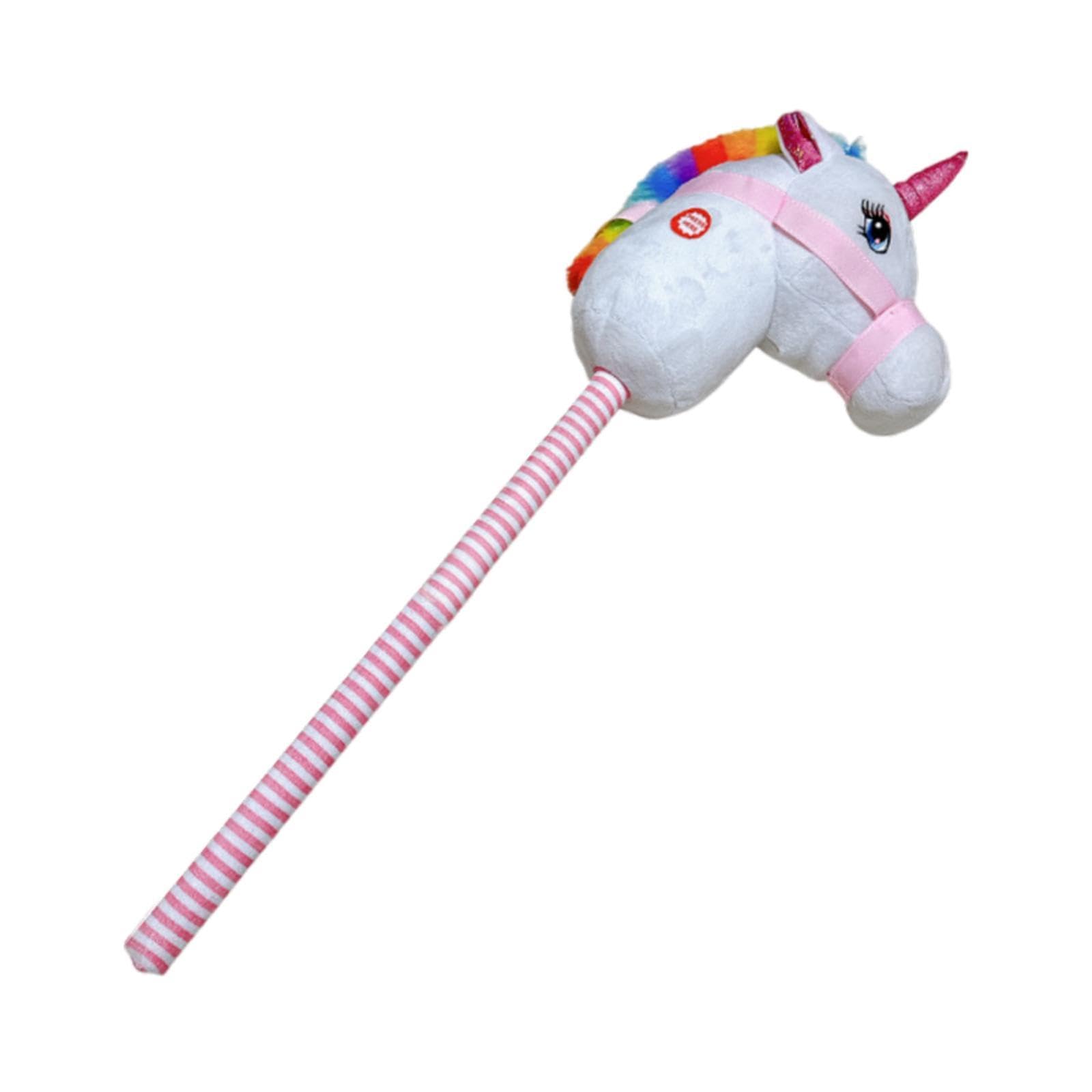 Hobby Horse Bastone Cavallo Peluche Suono Realistico Testa Animale Morbida Giocattolo Interattivo per Bambini Adatto a Casa Esterno Regalo, Arcobaleno Bianco