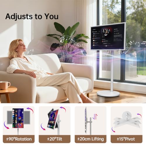 Image of HORION 32 inch Portable Google TV 1080P FHD Rolling Smart TV with Wheel Stand