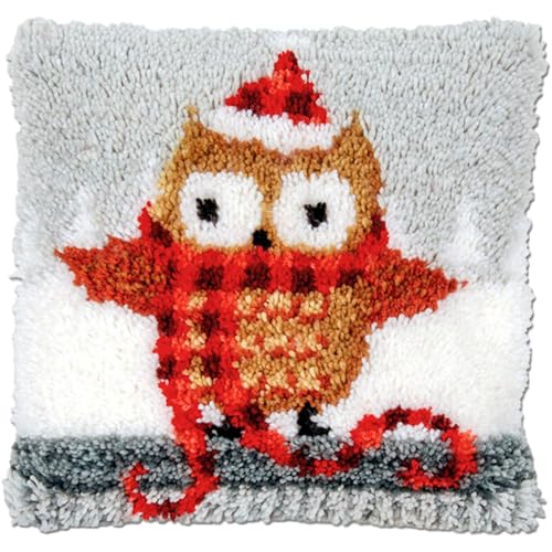 Image of LUBOT Christmas Latch Hook Kits for Adults Rug Pillow Cover with Printed Canvas Pattern Crochet Kit for Beginners Owl 16 inch*16 inch