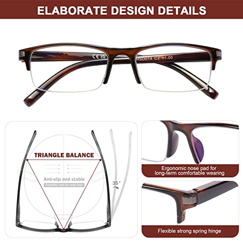 DOOViC Blue Light Blocking Reading Glasses Half Frame 2.75 Rectangle Brown Readers Glasses for Men/Women - Image 4