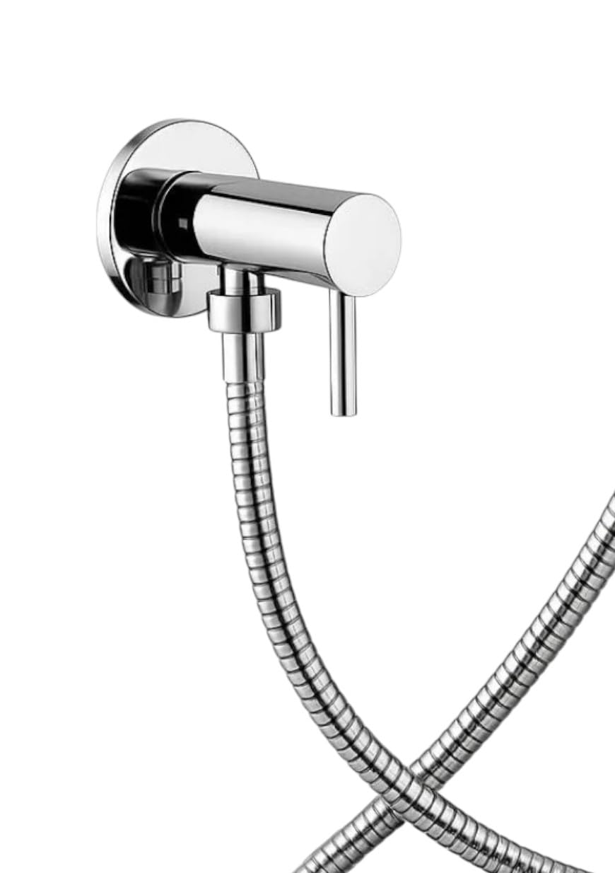 Ensemble Hygiénique WC en Laiton Massif – Douchette Chromée avec Robinet d’Arrêt, Flexible et Support Mural, Idéal pour Toilettes et Salles de Bain Modernes