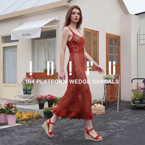 Image of IDIFU IN4 Espadrille Wedge Sandals for Women Open Toe Ankle Strap Platform Wedges Heels Causal Summer Wedge Shoes Comfortable Espadrilles Wedges