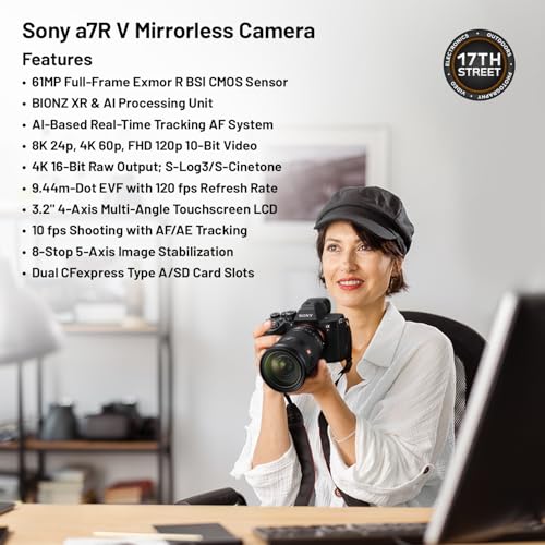 Image of Sony a7R V Mirrorless Camera (Black) - 61MP Full-Frame Digital Camera with Batteries & Dual Charger Kit, Corel Software Kit, 128GB SDXC Memory Card & Large DSLR Bag - Essential Bundle