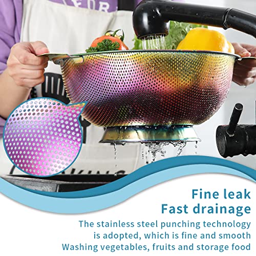 Kyraton Rainbow Colander 5 Quart, filtro colorato in titanio professionale placcatura in acciaio inossidabile con maniglie resistenti e base ad anello solido autoadesivo, lavastoviglie sicuro - immagine 6