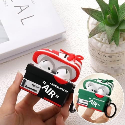Image of [2Pack] Gedicht for Apple Airpods 4th Generation Case Cover(2024), Cute Cartoon Shoe Box Soft Silicone Protective Cases for Airpods 4th Generation Case with Keychain for Women Men，Red+Green