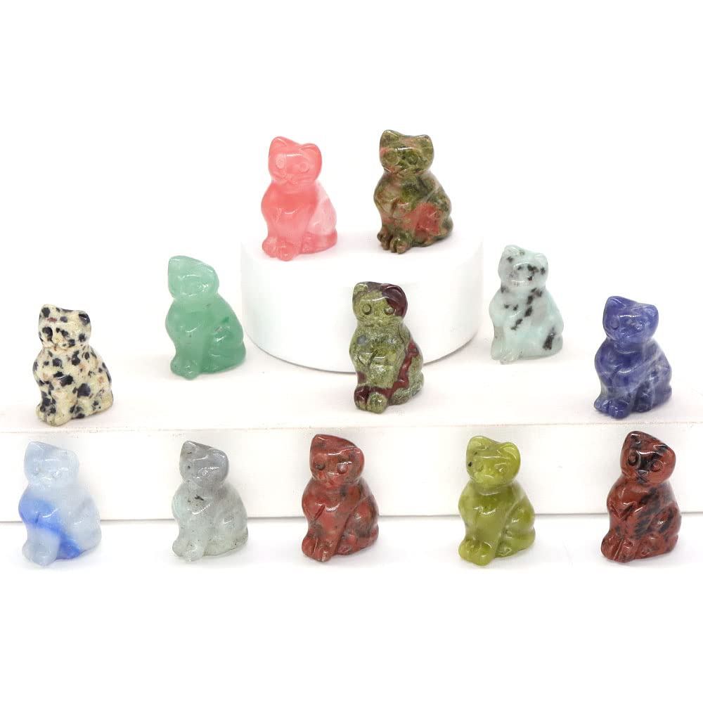 0.9 "Mini kot statua naturalny kamień uzdrowienie kryształ Reiki rzeźbione figurka zwierzątko rzemiosło DIY biżuteria ozdoba do domu (Color : Unakite, Size : 10pcs)