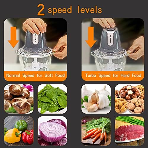 ELESTYLE Food Chopper, Vegetable Chopper Electric, Meat Grinder, Multi-Function 2 Speed Food Chopper with 1.2L Thick Glass Container, Non-Slip Base, for Meat, Vegetable, Fruit, Chopped Ice, 500w