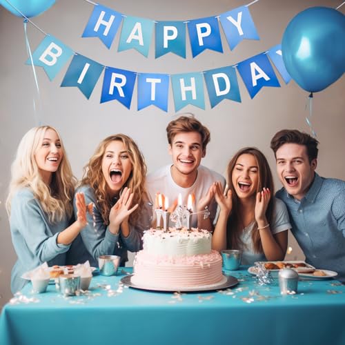 Image of Happy Birthday Banner Party Banner NO DIY Birthday Sign Blue