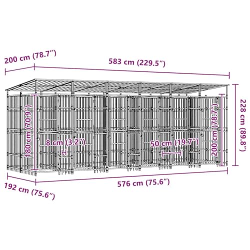 kithwjll Outdoor- Hundezwinger mit Dach pulverbeschichteter Stahl 11, 06 m², verschließbar mit Tür, sicherer Hundeauslauf, Metallgehege für Garten, Terrasse, Training und Bewegung-8