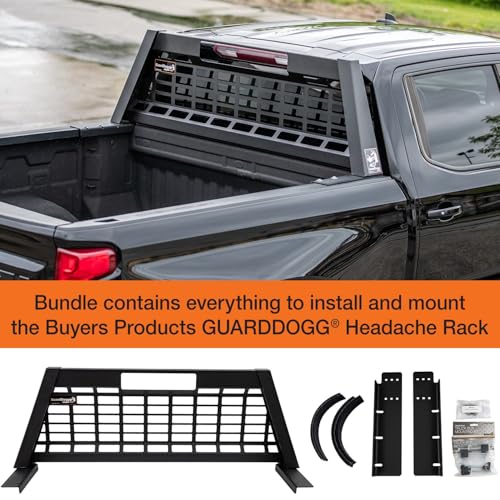Image of GuardDogg by Buyers 851560 23.50 inch Matte Black Heavy-Duty Steel Pickup Truck Headache Rack Bundle w /Mounting Brackets, Popular with RAM 2500 & 3500, Made in The USA
