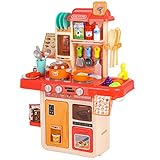 Kinderplay Cocina Juguete, Cocinitas de Juguetes, Cocina Infantil para Niños - Luces, Sonidos y Agua, Simulación de Vapor, 42 Accesorios Incluidos, KP5447