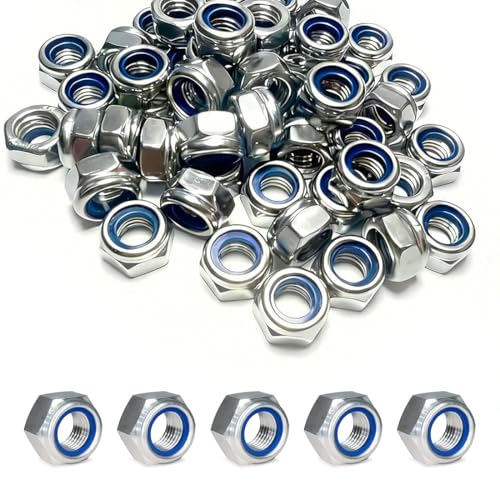 MKEAWWU Ecrou M5 Inox 50 Pièces Écrou Nylstop A2 V2A Autobloquant Din 985 Argent Standard