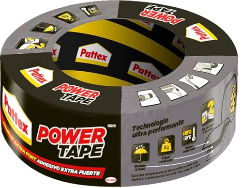Pattex – Ruban adhésif Power Tape gris (rouleau de 50 m) – Bande adhésive toilée tous supports – Rouleau adhésif étanche extra fort pour charges...