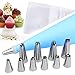 Spritztüllen und Beutel Set für Cupcake Cookie Cake Cake Cream Dekorieren, 4 große und 6 kleine Edelstahl Kuchen Spritztüllen + 1 Koppler + 1 EVA Spritzbeutel + 50 Einweg-Backbeutel