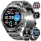 Smartwatch Uomo Militare con 1000mAh/Torcia LED/2 Cinghie, 1.53'HD Smart Watch Orologio con Chiamate, 120+ Modalità Sportive, Cardiofrequenzimetro Sonno, IP68 Smart Watch per Android iOS Nero