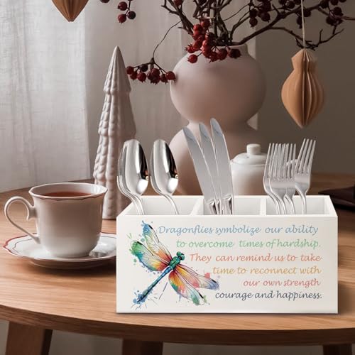 Image of Inspirational Dragonfly Wooden Pen Pencil Holder for Office Desk Accessories, Motivational Gifts for Women, Encouragement Gifts Makeup Brush Toothbrush Holder Organizer