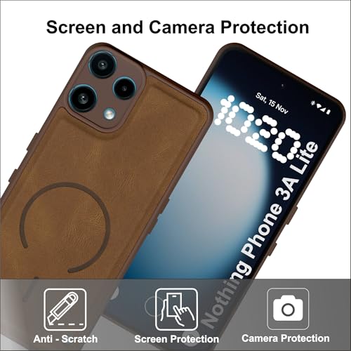 Image of SBMS Back Cover for Nothing Phone 3A Lite | Ultra Slim Soft Rubberised Hard Case | Oil Feel Soft Leather Back | Mag-Safe Design (Mag-Safe Not Support) | Camera Protection Case For Noth 3A Lite (Brown)