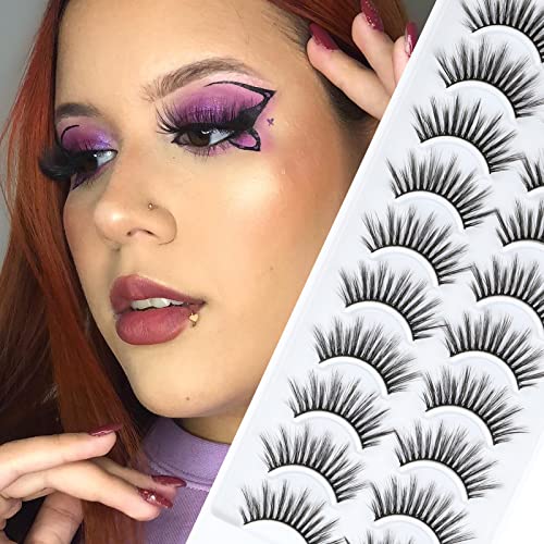 Obeyalash 10 Pairs Wispy Lashes Fluffy Dramatic False Lashes 15mm Long Thick Fake Eyelashes Reusable Eye Lashes for Make up Multi Pack Soft Eye Lashes (Sweet-01)