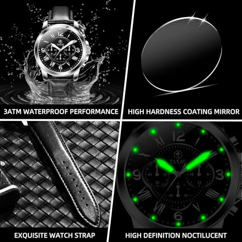 Leather Watches for Men Waterproof Mens Watches Leather Strap Wrist Watches for Men Luxury Analog Silver Quartz Vintage Business Casual Dress Big Men's Watch Classic with Day Date4