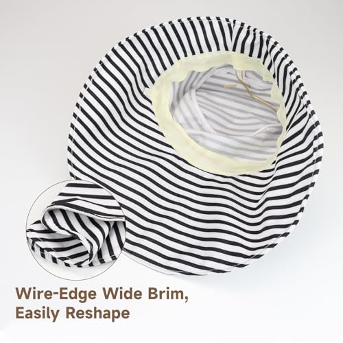Sombrero de sol femenino con ala ancha y rayas, plegable miniatura 3