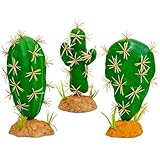 Fhiny Reptile Plants Succulent, 3 PCS Artificial Desert Plants Reptile Decor for Terrarium Lizard Tank Accessories Fake Cactus for Bearded Dragon Chameleon Gecko Lizard Snake Tortoise Frog