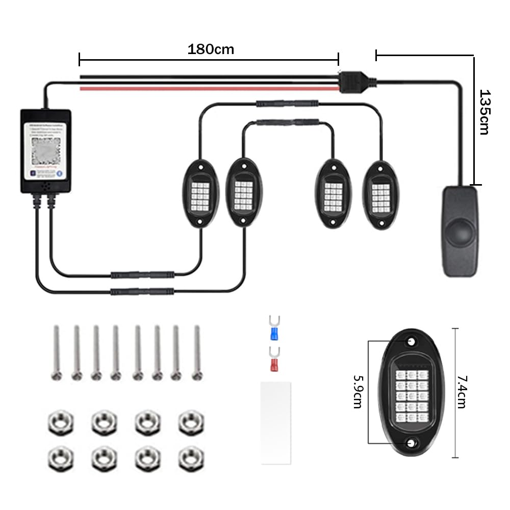 Bande LED Voiture Extérieur RGB – 3 Pièces Rock Lights Néon – Contrôle APP + Télécommande – Étanche IP68 Camion SUV