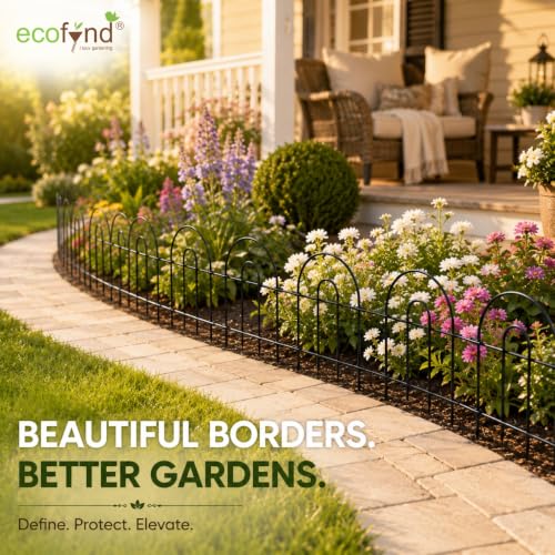 Image of ecofynd (2ft H X 5.4ft L) Decorative Garden Fence, 5 Pack Dig Fence Animal Barrier for Dog, Arched Flower Bed Edging, Wire Border Panel for Dogs, Rabbits, Landscape Patio Yard Outdoor Decor, GF10