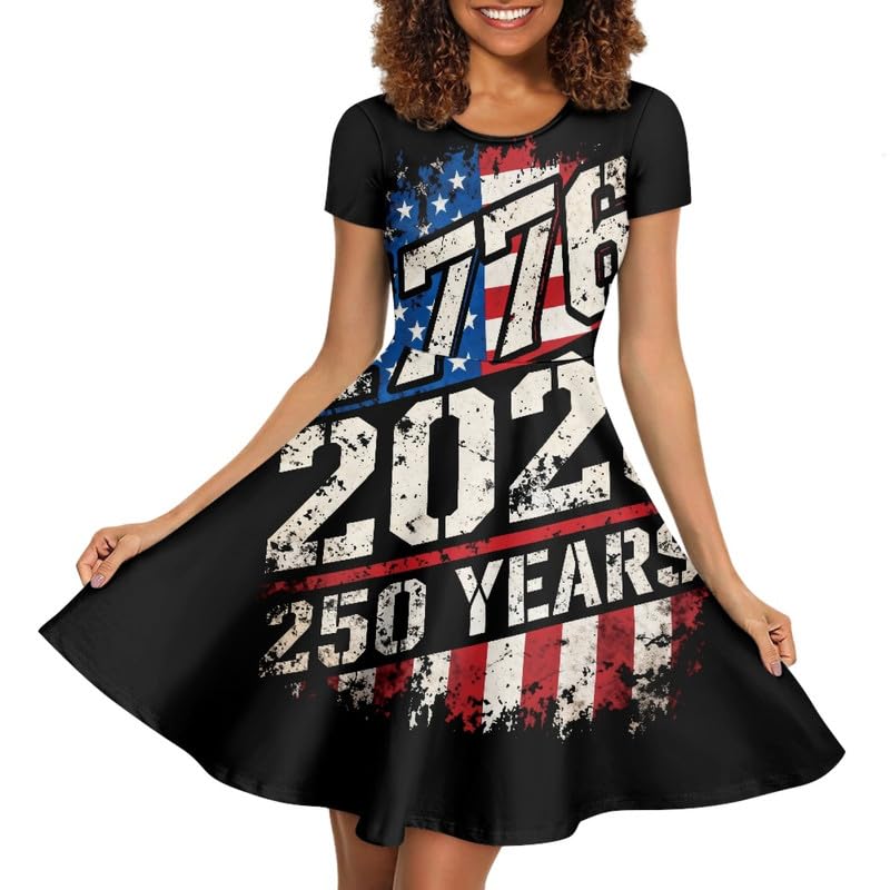 Image of Irisjudy T Shirt Dress for Women Short Sleeve Girls Short Sleeve Dress Plus Size, O Neck Knee Length Midi Dress for Ladies