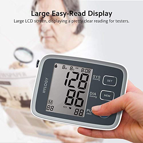 Blood Pressure Monitor, HYLOGY Upper Arm BP Monitor Cuff 8.7 to 12.6 Inch, Large Screen Display and 2 Users Mode 2 * 90 Memory Storage - Thumbnail 2