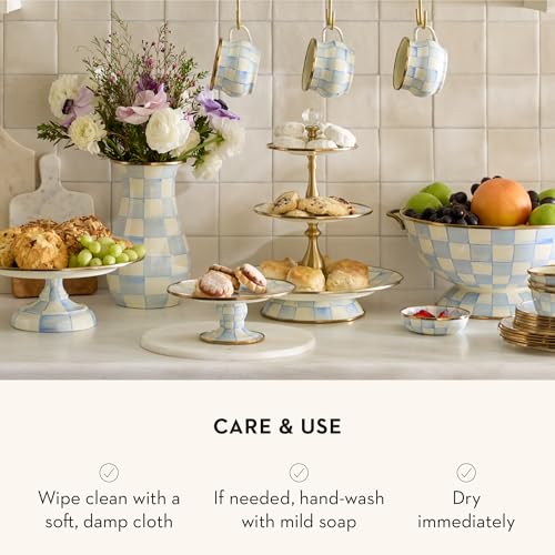 Image of MACKENZIE-CHILDS Three-Tier Sweet Stand, Light-Blue-and-White Sky Check