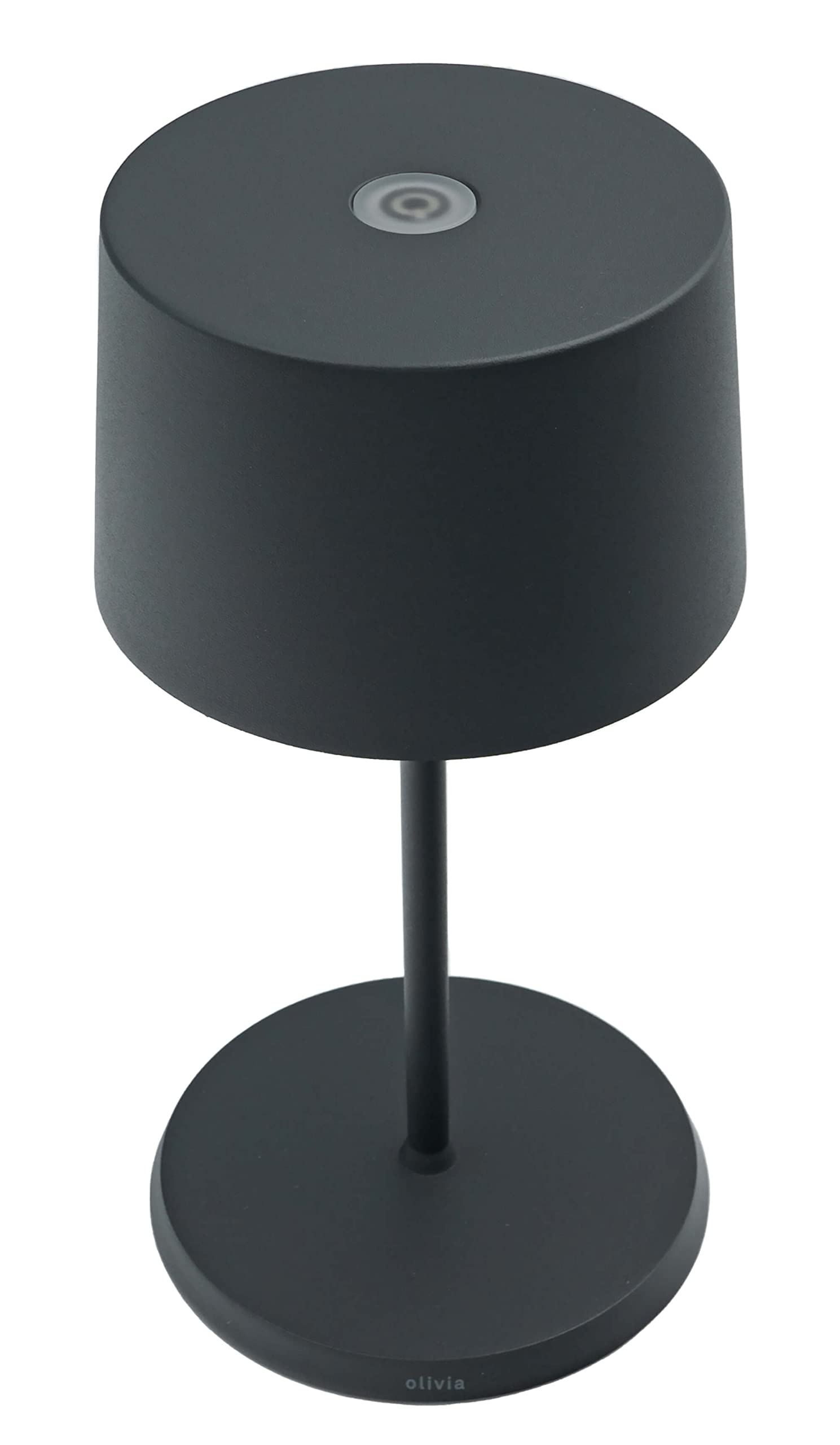 Zafferano, Lampada Olivia Mini, Lampada da Tavolo Portatile e Ricaricabile con Controllo Touch, Adatta per Salotto ed Esterni, Dimmer, 2700-3000 K, Altezza 22 cm, Colore Grigio Scuro
