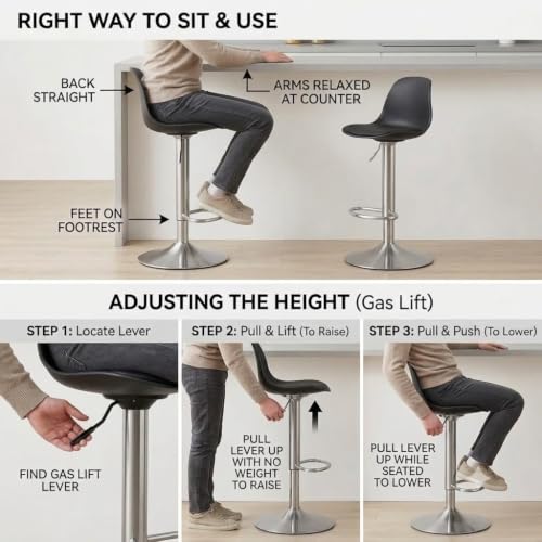 Image of 360 Revolving Height Adjustable Bar Stool /Kitchen Chair Suitable for Kitchen, Cafeteria, Dining,Pubs, Office,Shops - Pair of 2 (Brown and Black)