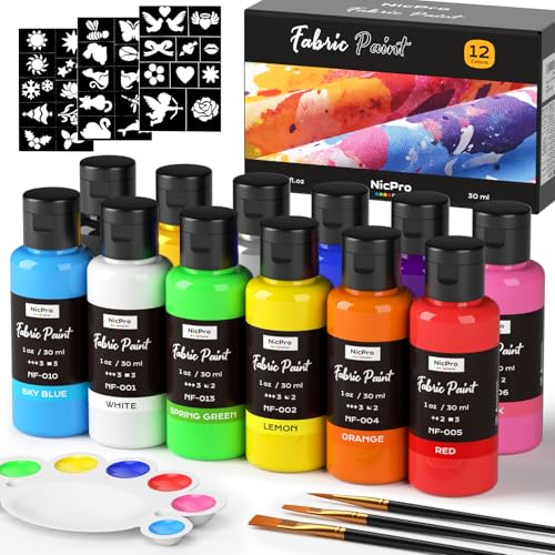 Nicpro 12 Colors Permanent Fabric Paint Set