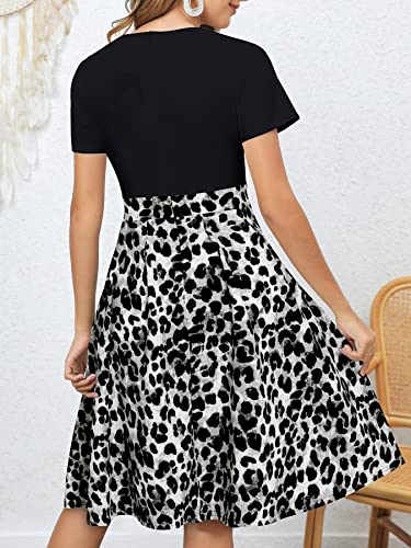 YATHON Women's Vintage Floral Flared A-Line Swing Casual Party Dresses with Pockets(YT018-White Leopard 01,S) - Thumbnail 2