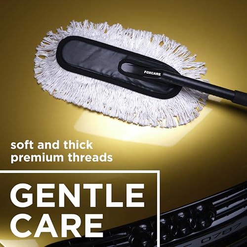 Image of Foxcare Car Duster Ceramic Wax Infused Scratch Free Microfiber Duster Easy Grip Handle Car Bike Cleaning Tool for Dust Removal (Duster Pack of 2)