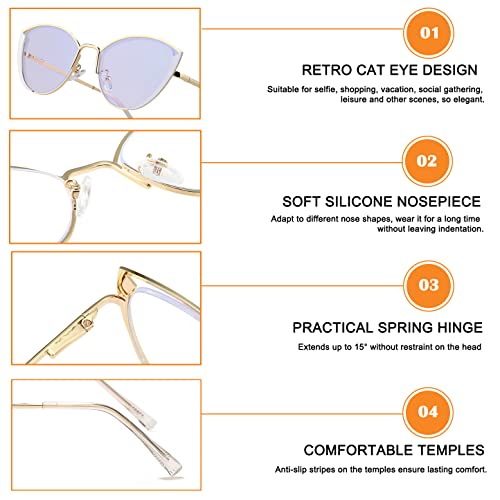 Image of HJSTES Blue Light Blocking Glasses Women Trendy Cat Eye Metal Frame Computer Reading Eyewear(White)