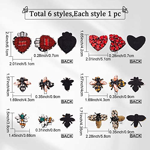 GORGECRAFT 6 Pieces Beaded Rhinestone Patches Heart Bee Shape Crystal Applique Sewing Fabric Patches for Jeans Jackets Clothes Shoes Scrapbooking Handbag DIY Decoration Crafts - Image 2