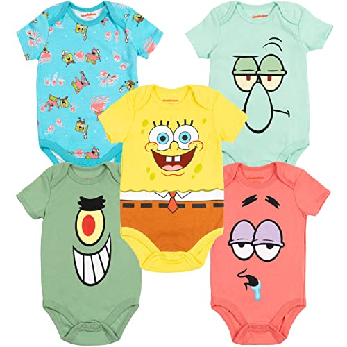 Image of SpongeBob SquarePants Baby Boys 5 Pack Short Sleeve Bodysuit
