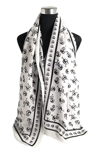 Mazeology Skull Scarf Soft Silky Poly Chiffon 59” Long Scarf Gothic Pirate Black/White 19” Wide Stripe Border for Women/Men Trendy Punk Accessory2
