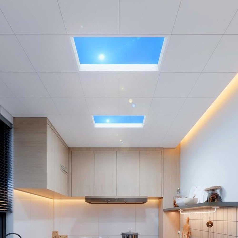 Lampa sufitowa Blue Skylight z możliwością przyciemniania, rytm biologiczny symuluje napromieniowanie światłem słonecznym, 3000–6000 K, lampa montowana blisko sufitu do piwnicy, salonu i przedpokoju