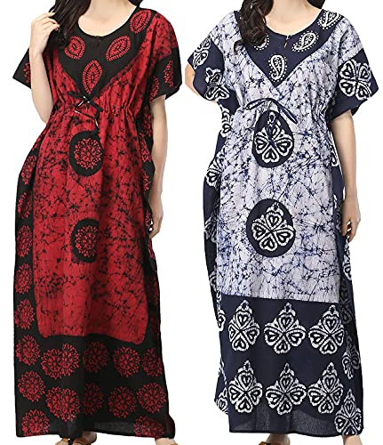 Women's Cotton Batik Print Maxi Length Nighty (CHA-CL-KFT-101_Maroon, White_Chest-30-48 Inch, Length - 48)-image-46