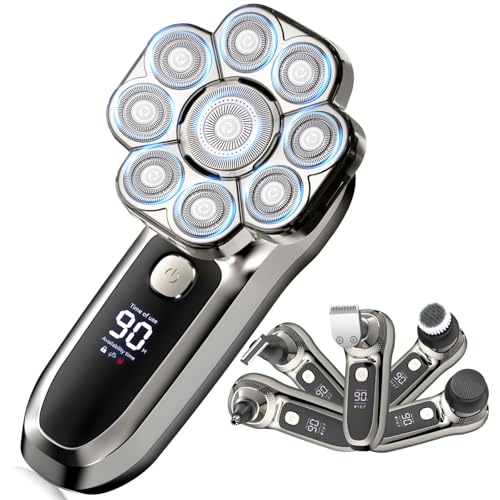 Rasoir électrique 9D homme chauve avec écran LED pour un rasage sur peau humide
