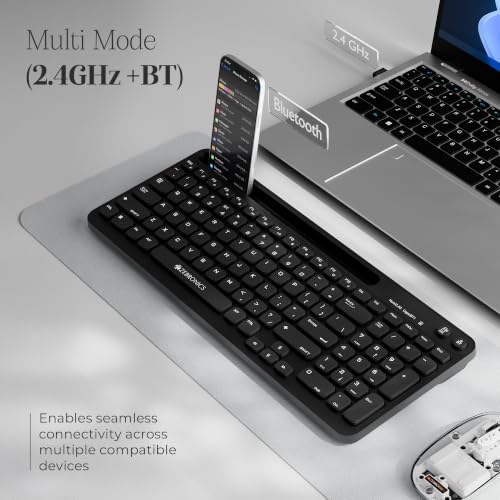 Image of Zebronics Keypad X3 Wireless Keyboard, 102 Keys, 12 Multimedia Keys, 2.4GHz + BT, UV Coated Keycaps, Mobile & Tablet Holder, ₹ Rupee Key, Retractable Stand, USB Nano Receiver (Black)