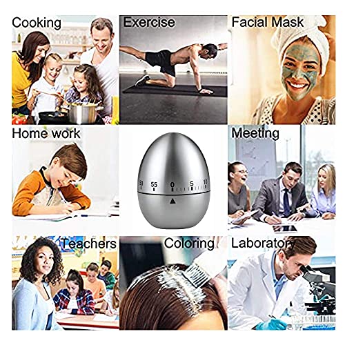 Egg Timer Wind Up Timer Kitchen Timer Cooking Timer Reminder Timer Mechanical Reminder Cute Timer Mechanical Rotating Alarm With 60 Minutes For Cooking （Silver，Egg Shape） #TOP2
