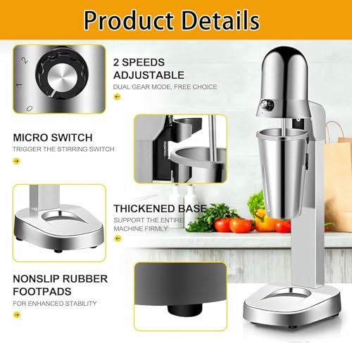 Shaker à lait à tête unique 180W finition inox durable - 4
