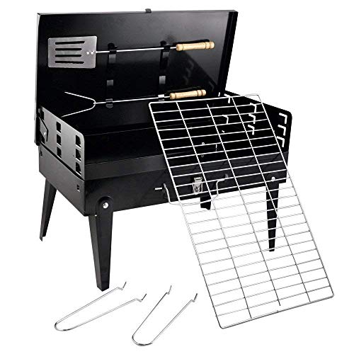 Skyup Foldable Briefcase Style Charcoal Metal Barbeque and Tandoor Grill Toaster Stand and Use for Garden, Outdoor, Picnic, Camping and Traveling