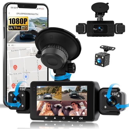 SIXWIN Dashcam 360° 4 Cámaras | 3' Pantalla IPS, Frontal 1080P+3 * 480P, WiFi, Visión Nocturna, G-Sensor, App, Vigilancia 24/7, Grabación en Bucle, Asistente de Estacionamiento